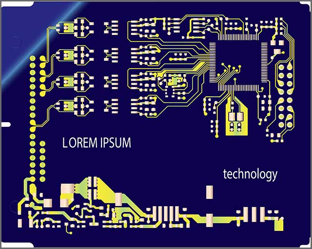 抽象的 pcb 板与黄色，背景纹理 blue.jpg