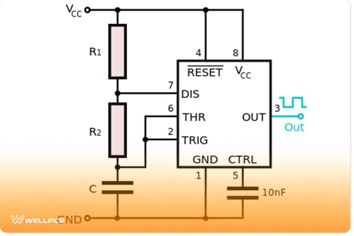 555 Timer With Arduino Top View Illustration