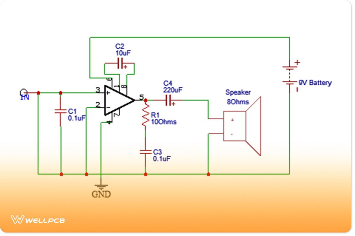 9V power amplifier with LM386 circuit diagram