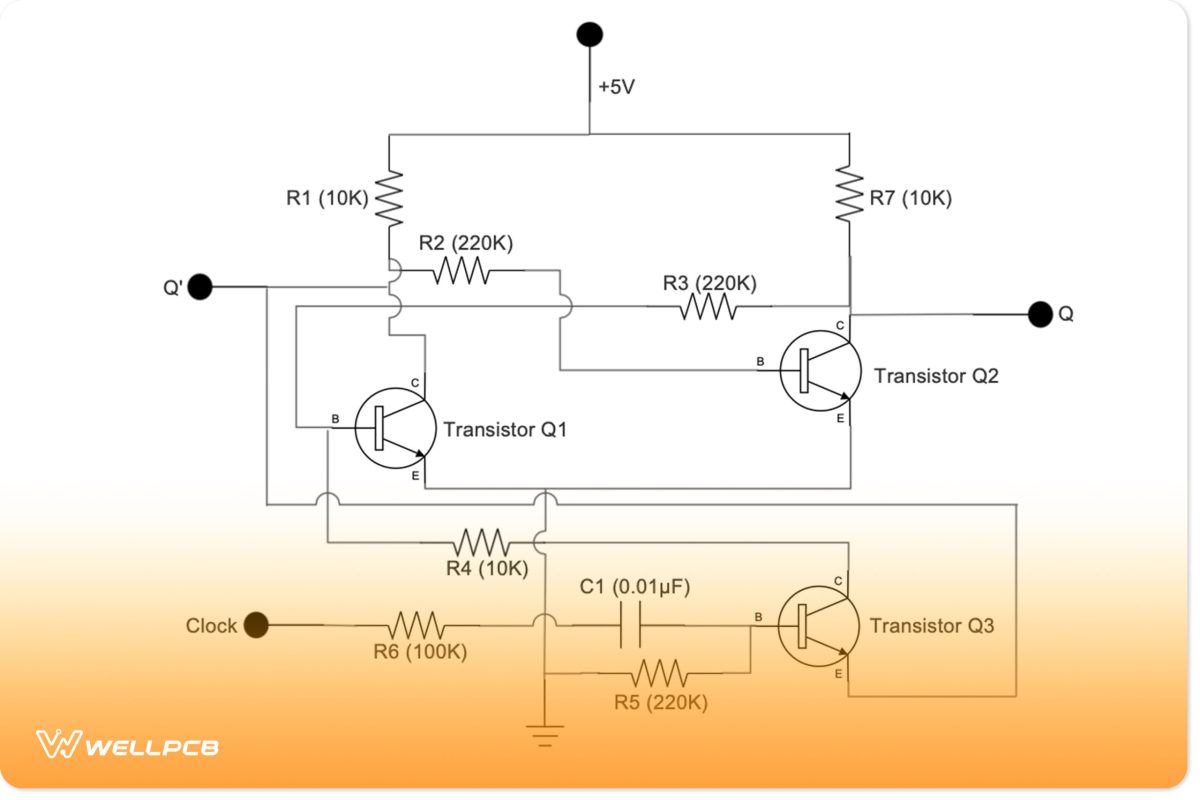 A T flip-flop transistor circuit diagram