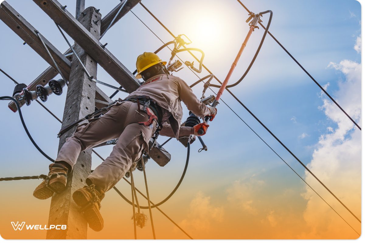 A Technician Repairing a Power Supply Line.