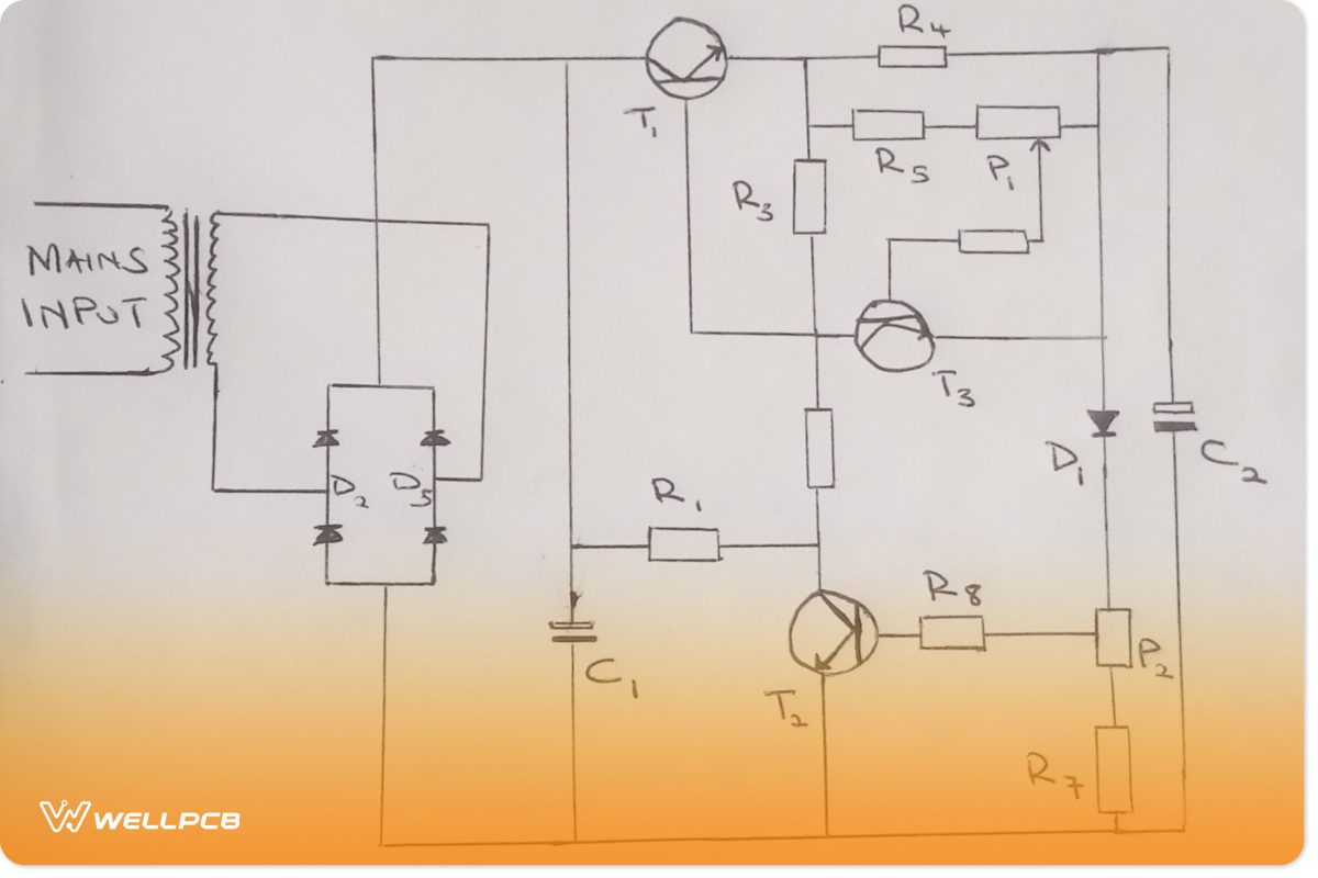 A Variable Voltage and Current Power Supply Circuit Diagram