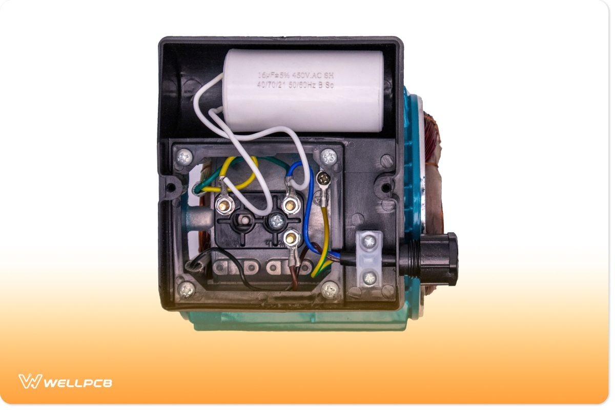 A capacitor inside a pump motor