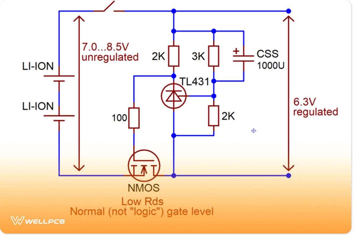 A circuit application of the MOSFET transistor used to regulate a heater