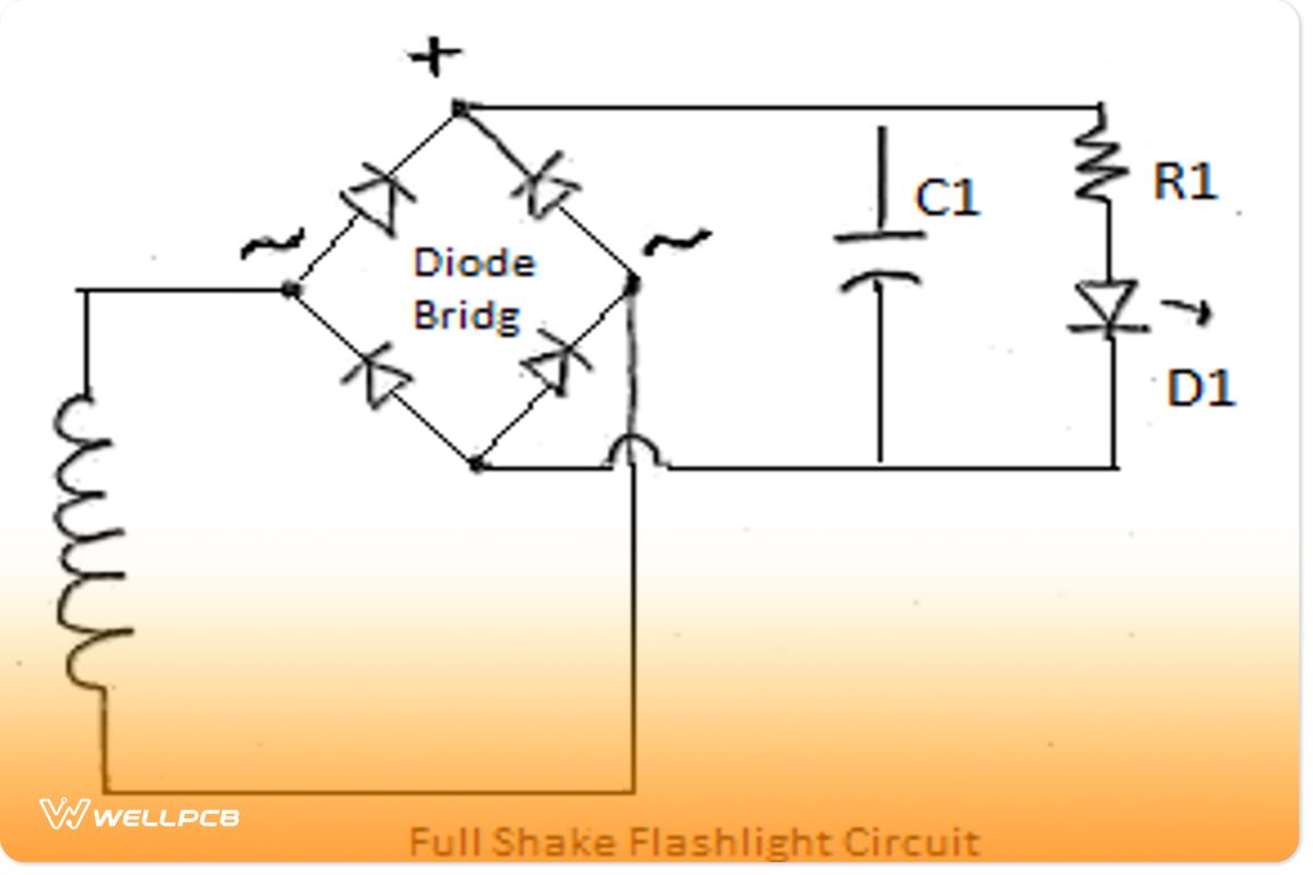 A circuit diagram for a shake flashlight