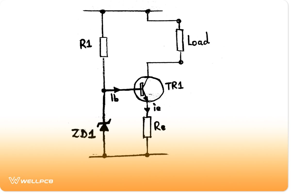 A circuit diagram showing a transistor active current source using Zener diode