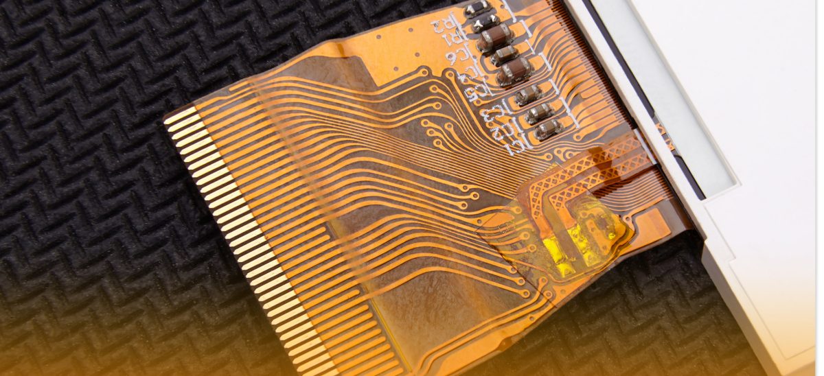 A close image of a rigid-flex PCB