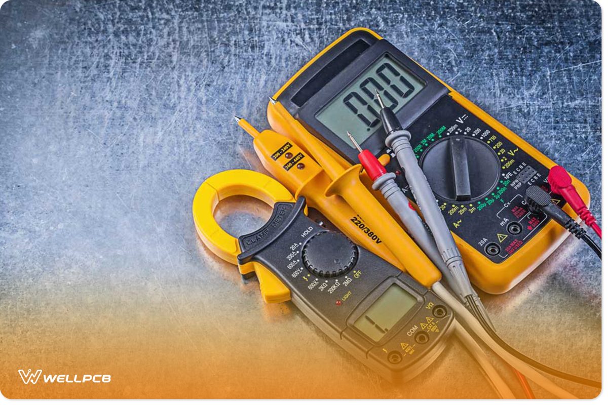 A multimeter showing a zero reading