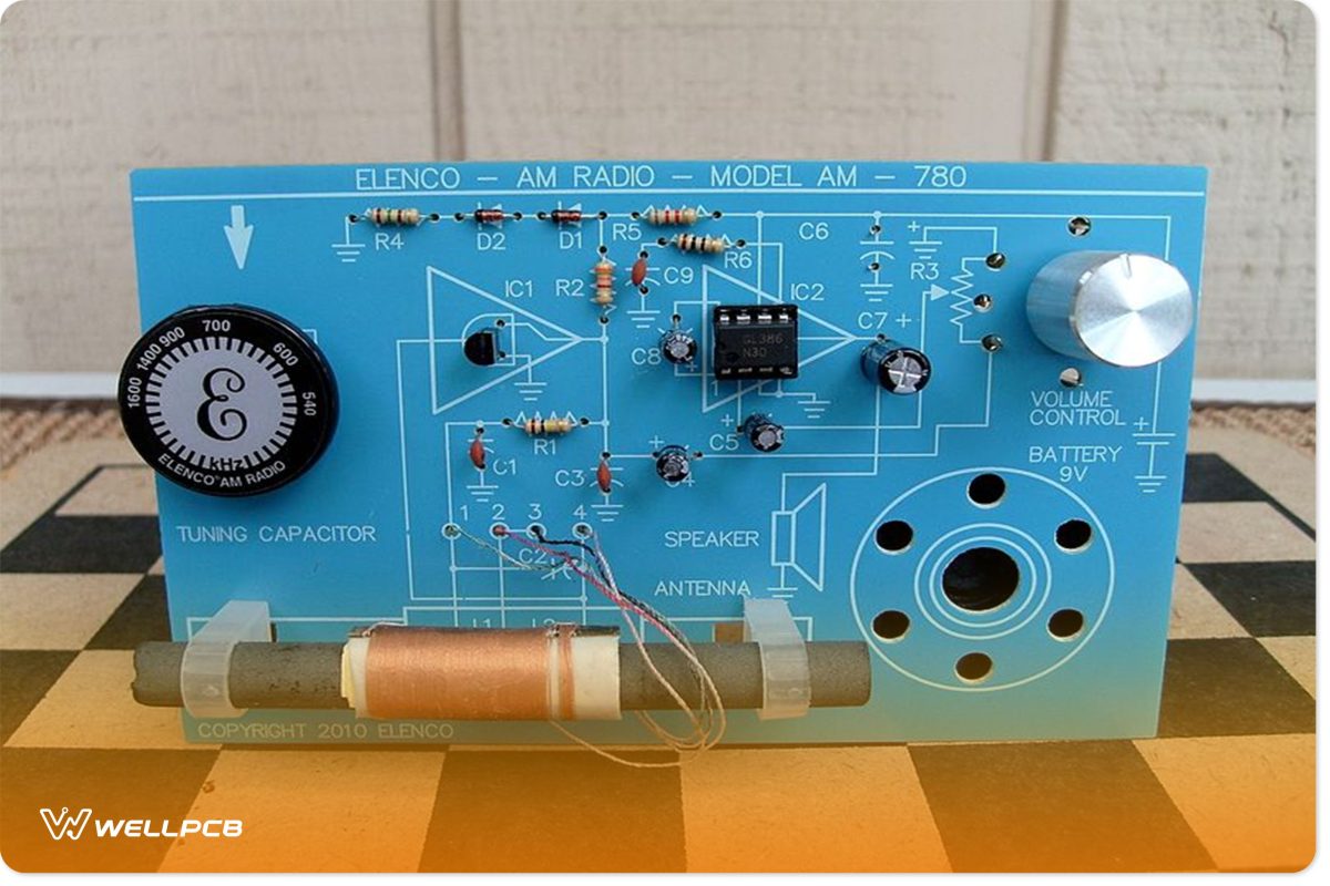 A schematic showing a simple AM radio model