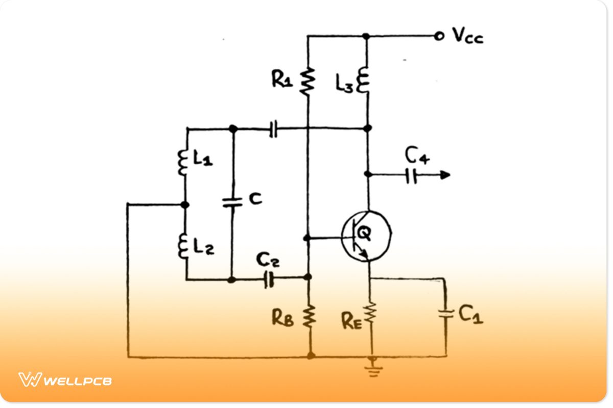 A shunt-fed Hartley oscillator 