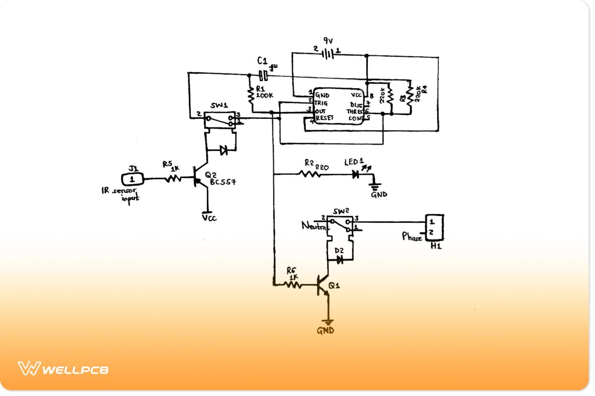 A simple circuit motion detector using a 555 timer 