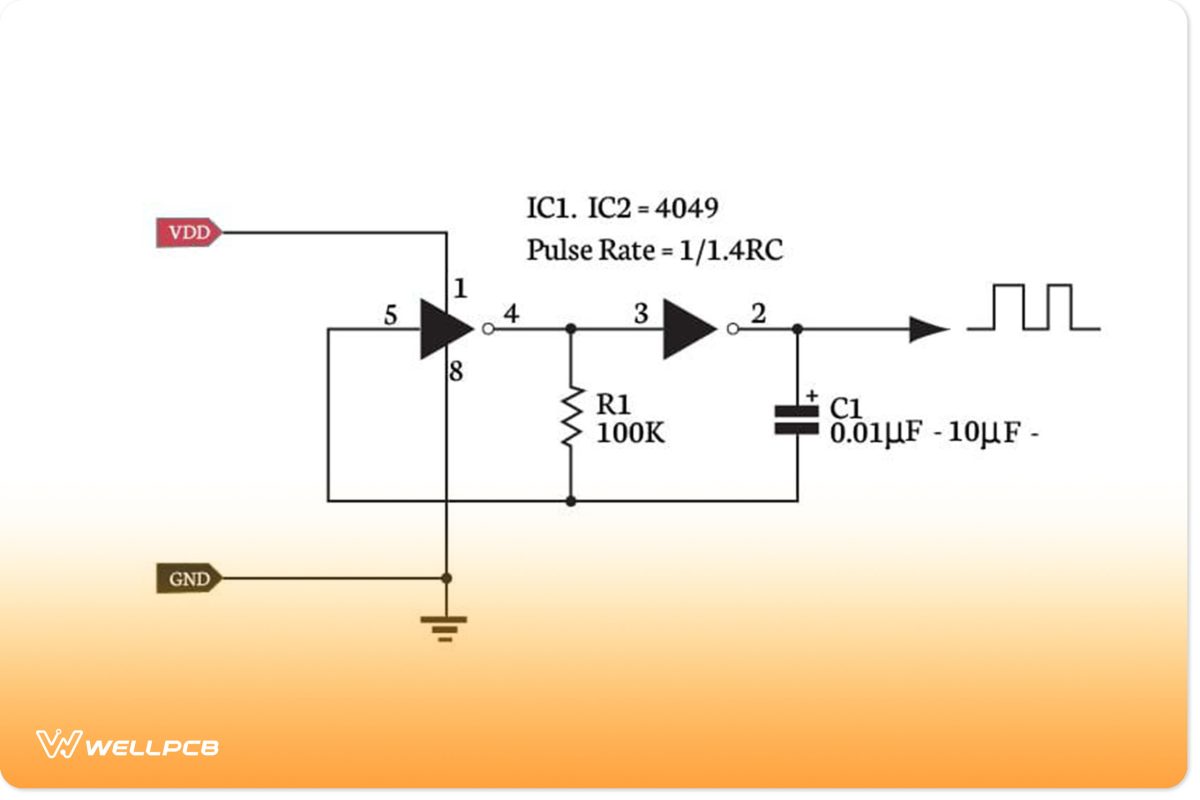 A square wave oscillator generator circuit with CD4049