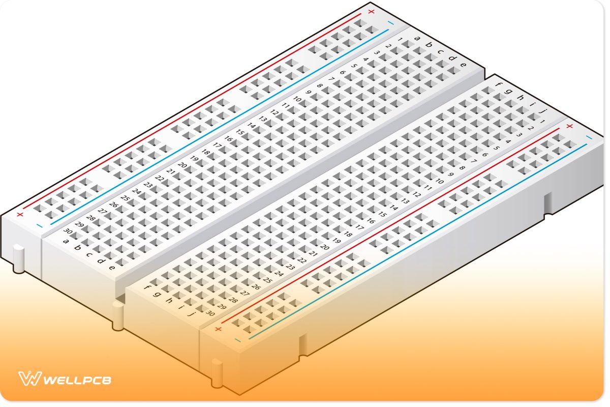 A typical breadboard that is quite common among students