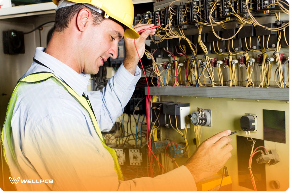 An Electrician Testing An Industrial Machine 