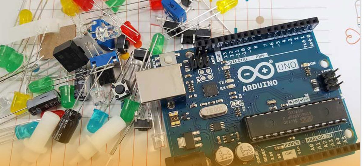 Arduino Uno board with LEDs