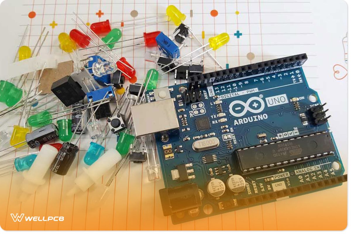 Arduino Uno board with LEDs