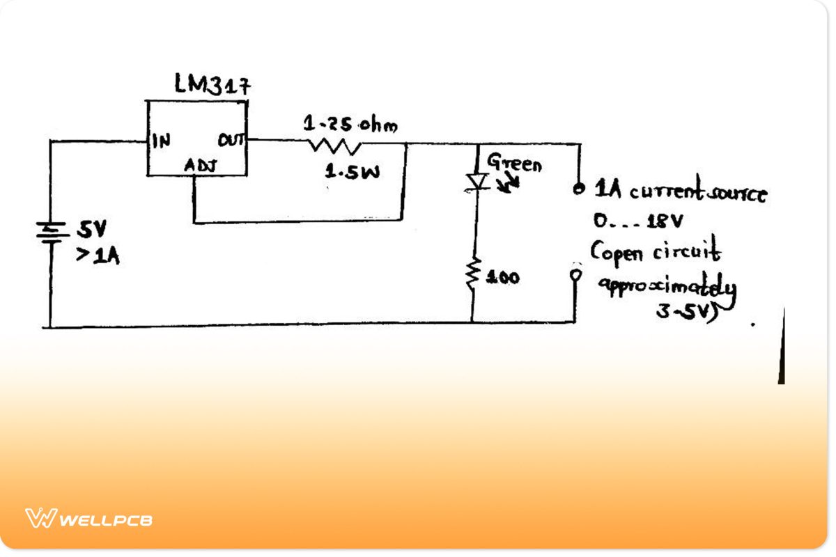 Circuit diagram of LM317 voltage regulator