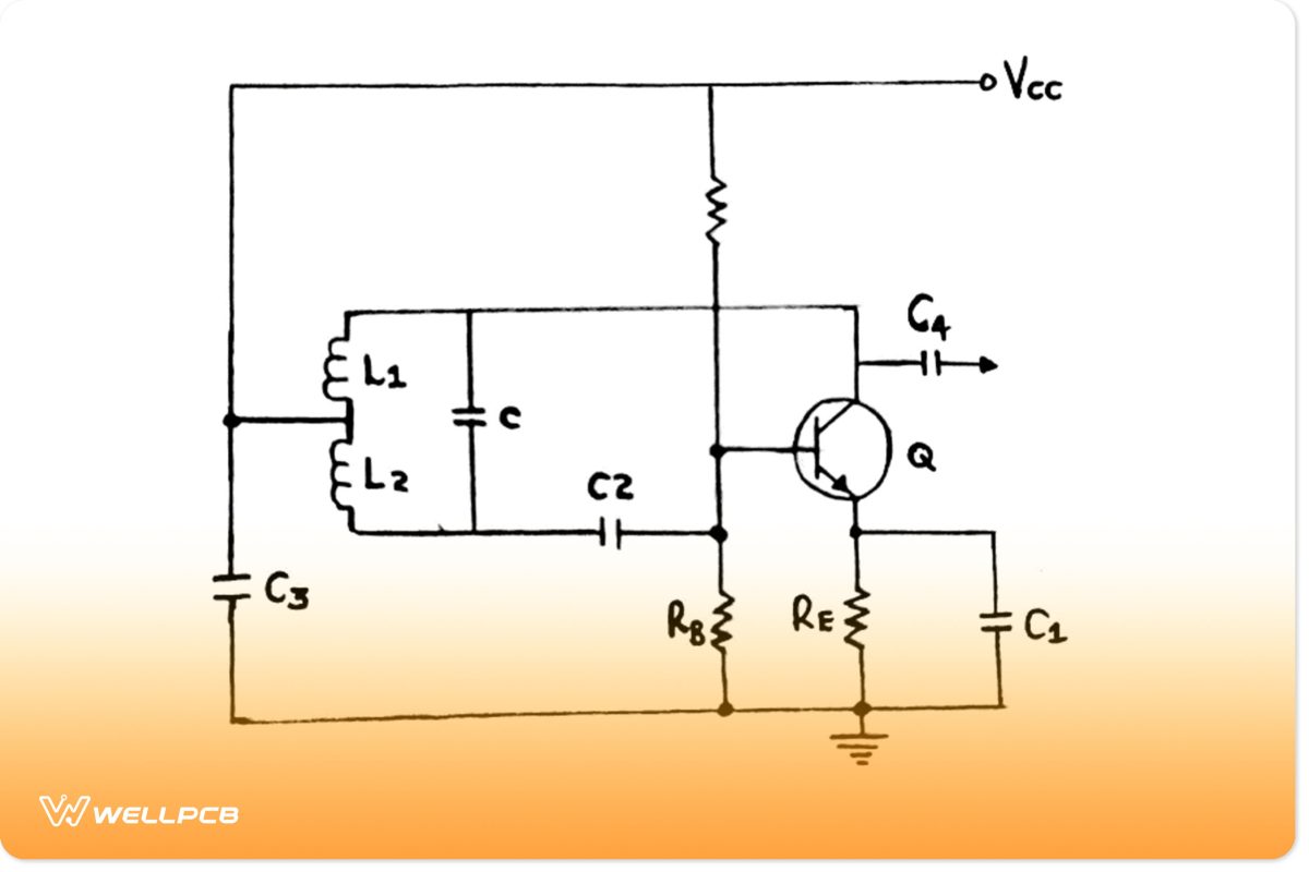 Circuit diagram of a series-fed Hartley oscillator 