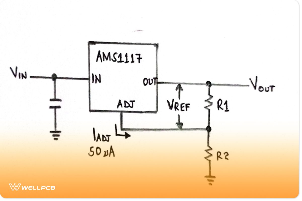 Circuit of an adjustable voltage regulator using ams1117