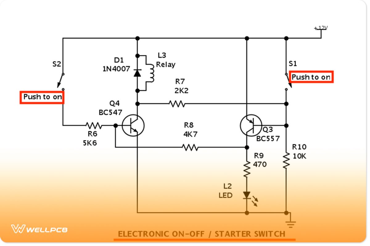 Diagram showing a 12v battery absorb charger circuit