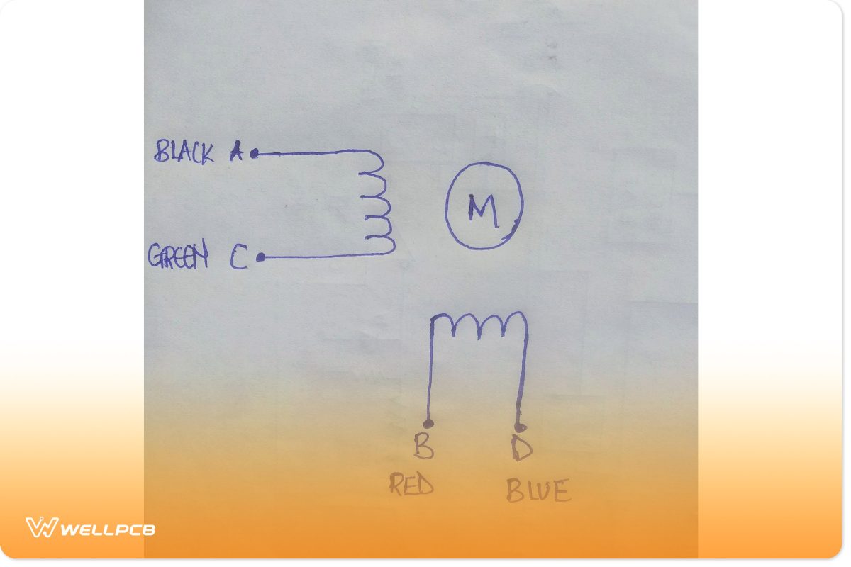 Diagram showing motor coil energizing logical sequence