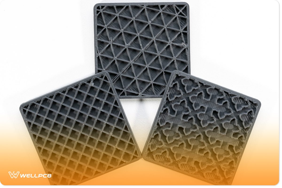 Different types of infill patterns in 3D printed models