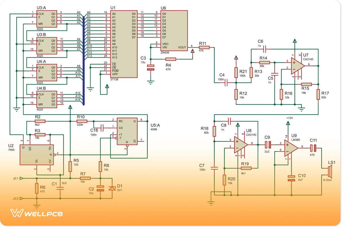 Electrical schematic diagram of a digital electronic device