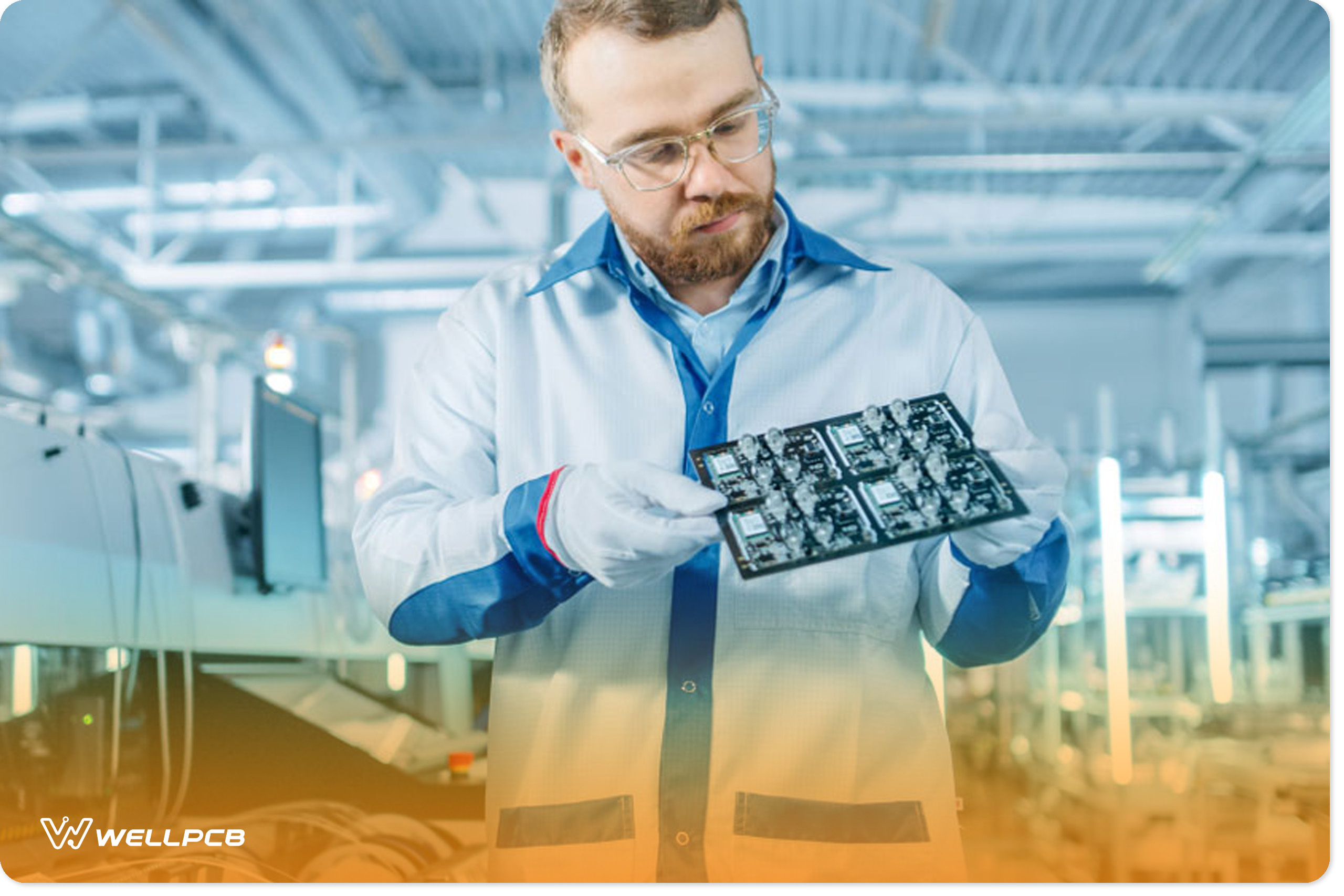 Engineer inspecting a finished PCB