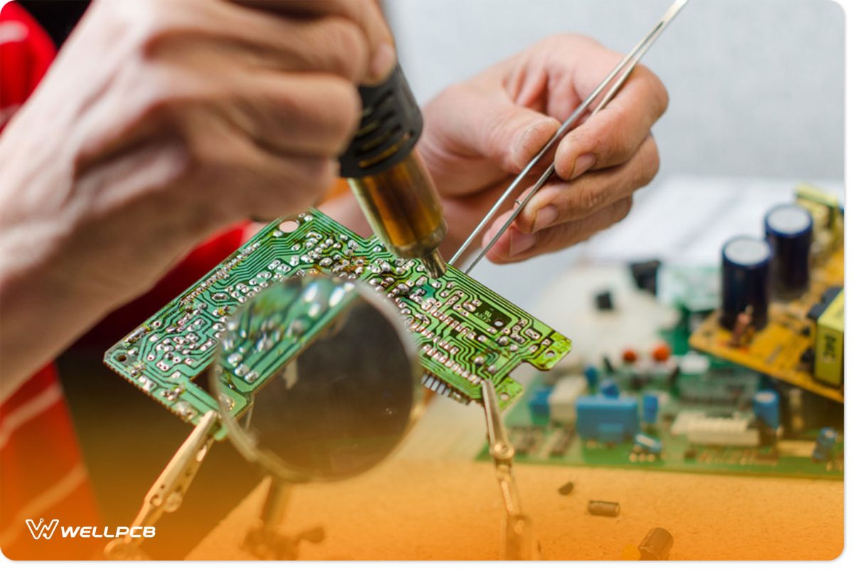 Engineer soldering a microcircuit