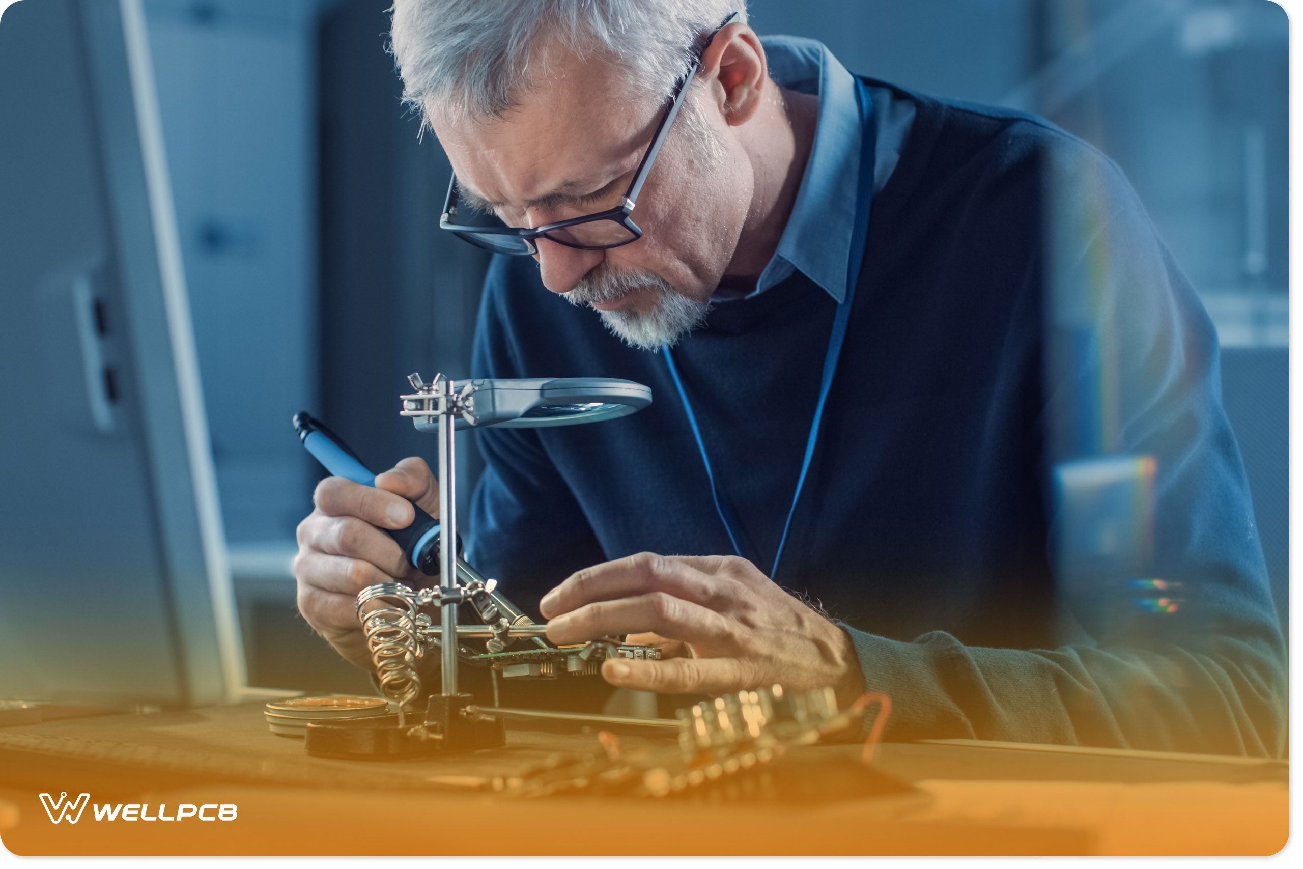 Engineer using soldering machine