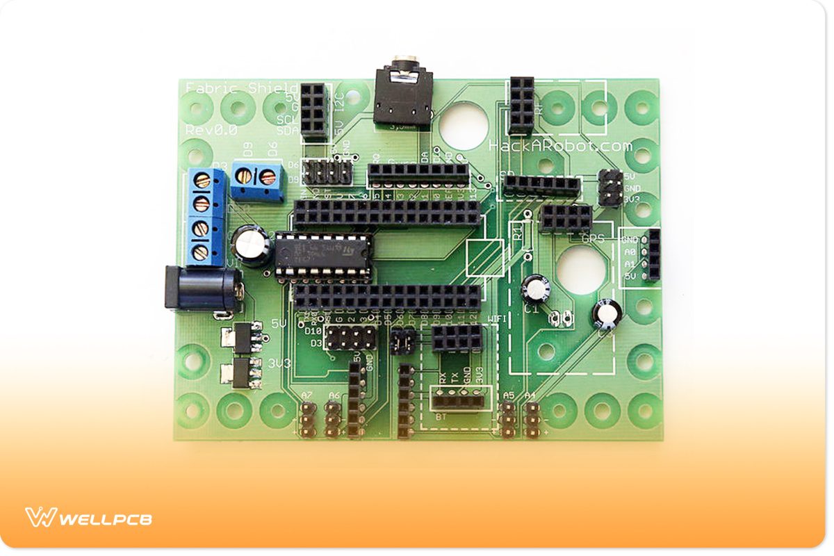 Fabric Shield for Arduino Nano compatible with Bluetooth board.