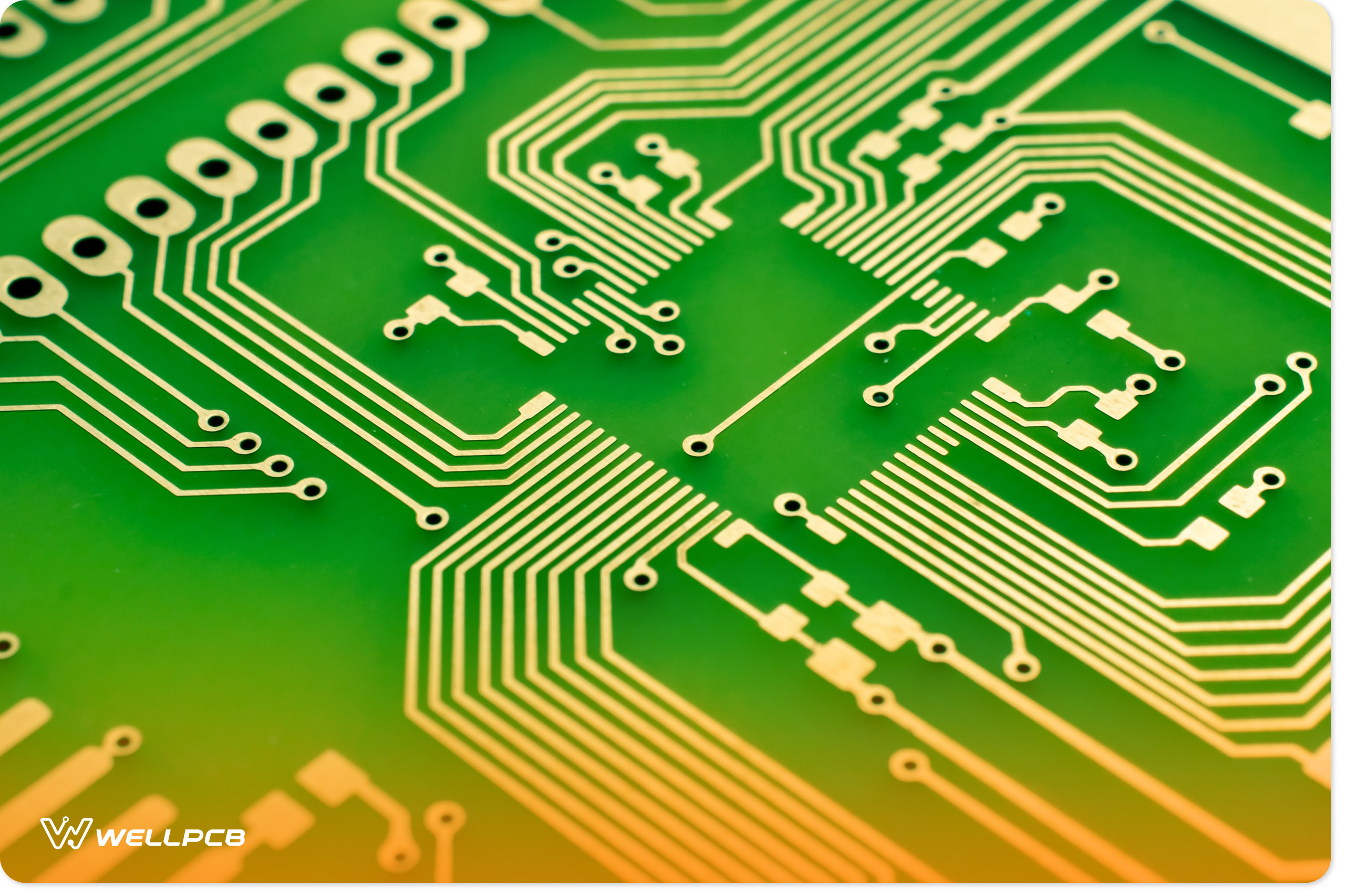 Green PCB with traces