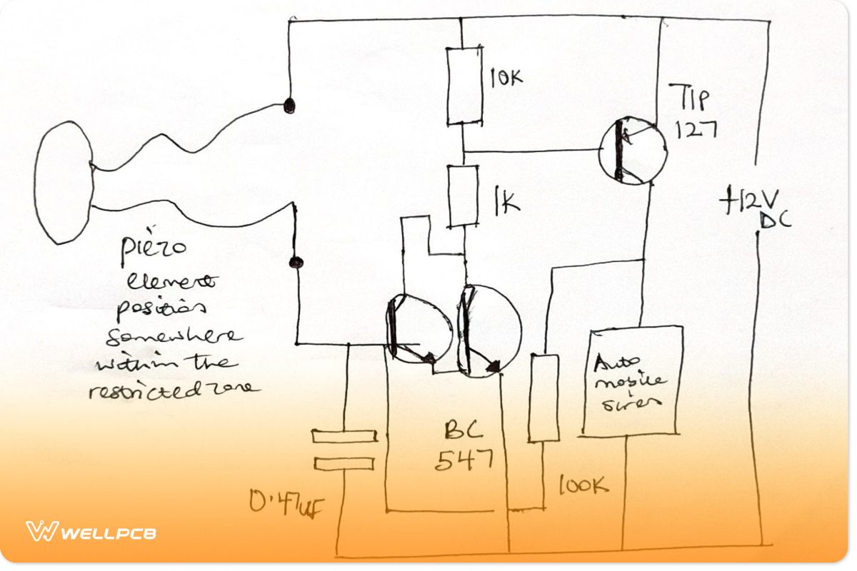 Intruder Alarm Using a Piezo Electric Sound Sensor Circuit Image