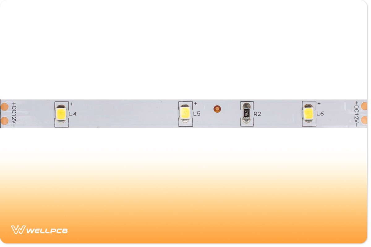 LED strip segment close-up on a white background