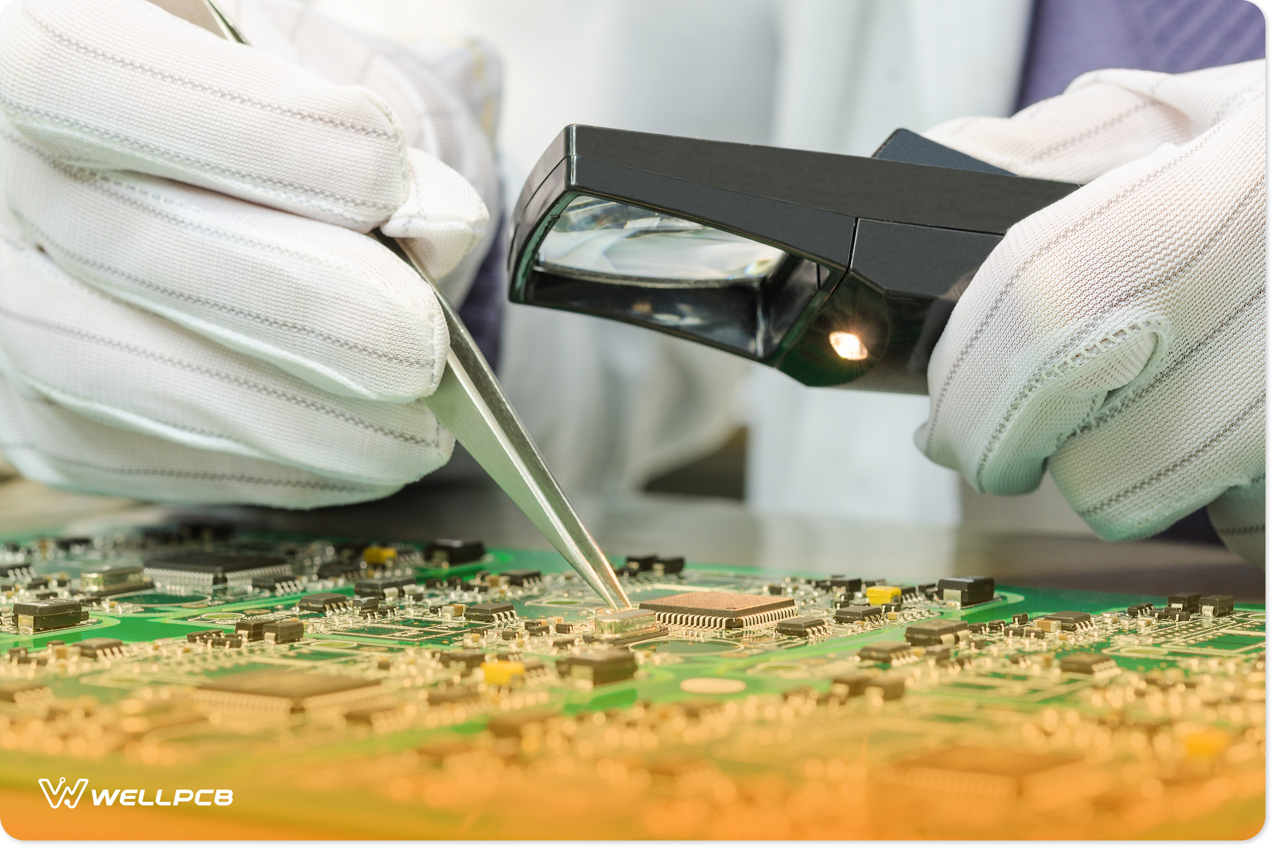 Laboratory high-tech quality control check of PCB electronic components