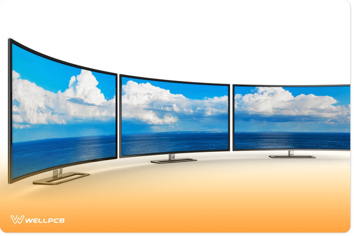 Modern curved TV display screens or computer PC monitors