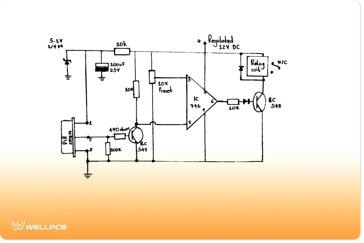 Motion detection circuit diagram using Op-amp