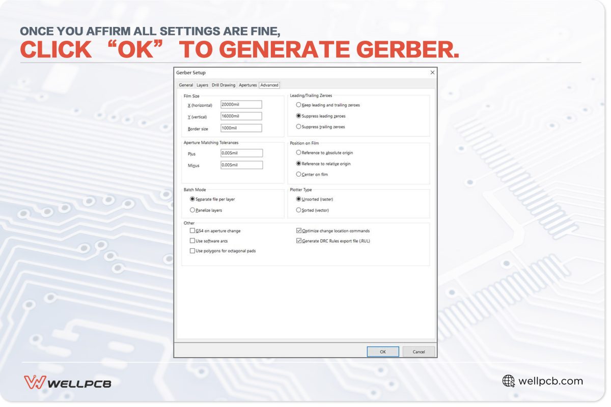 Once you affirm all settings are fine, click “OK” to generate Gerber.