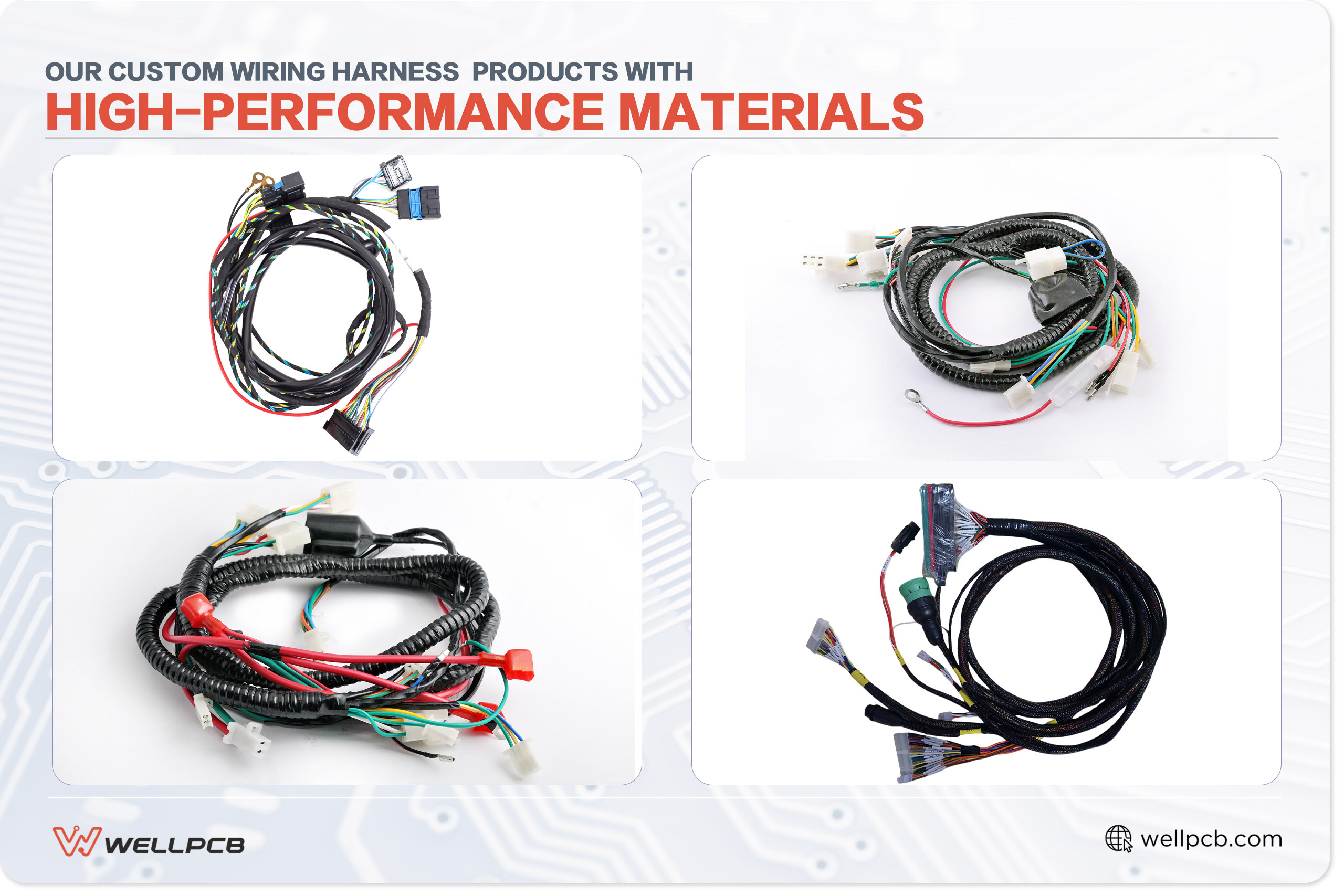 Our custom wiring harness products with high-performance materials