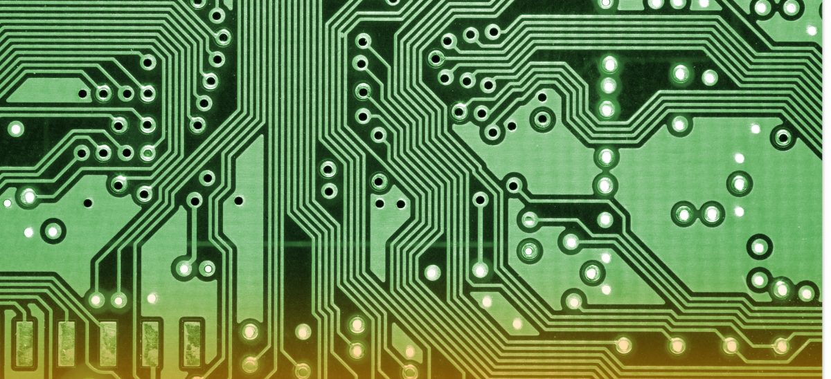 PCB tracks and vias after etching and finishing of a manufactured PCB