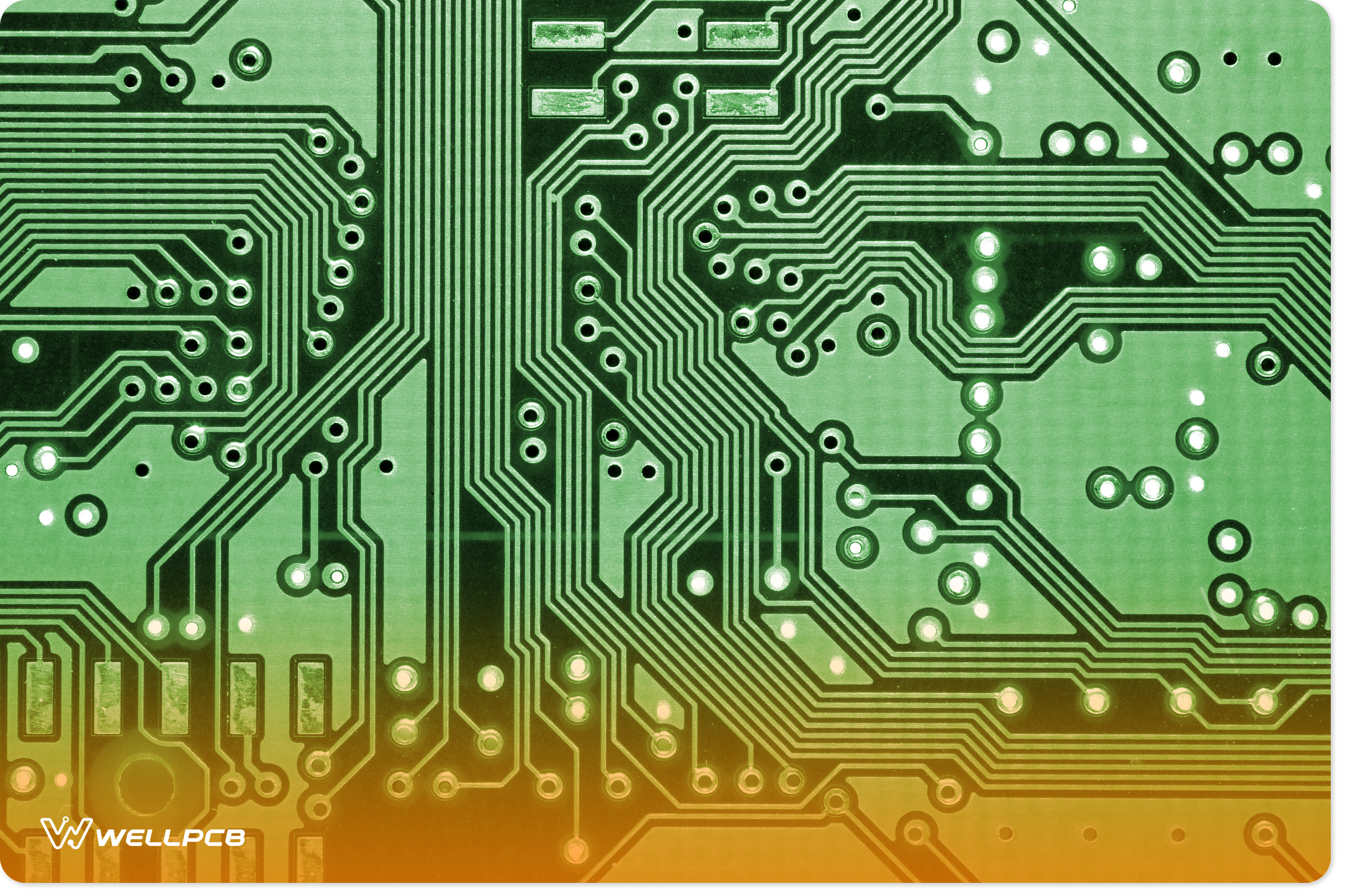 PCB tracks and vias after etching and finishing of a manufactured PCB