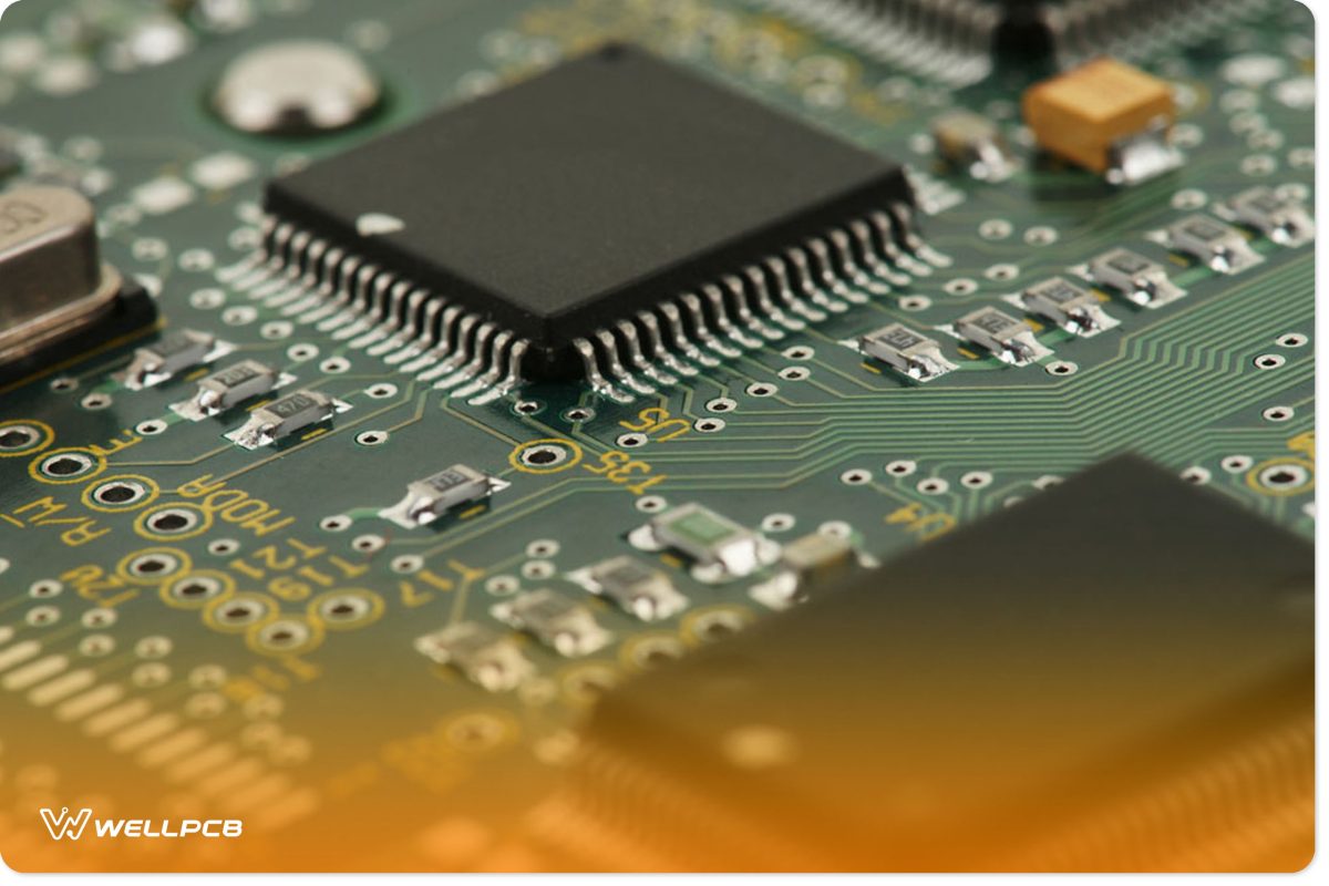 Picture of chip integrated circuit on a printed integrated circuit board