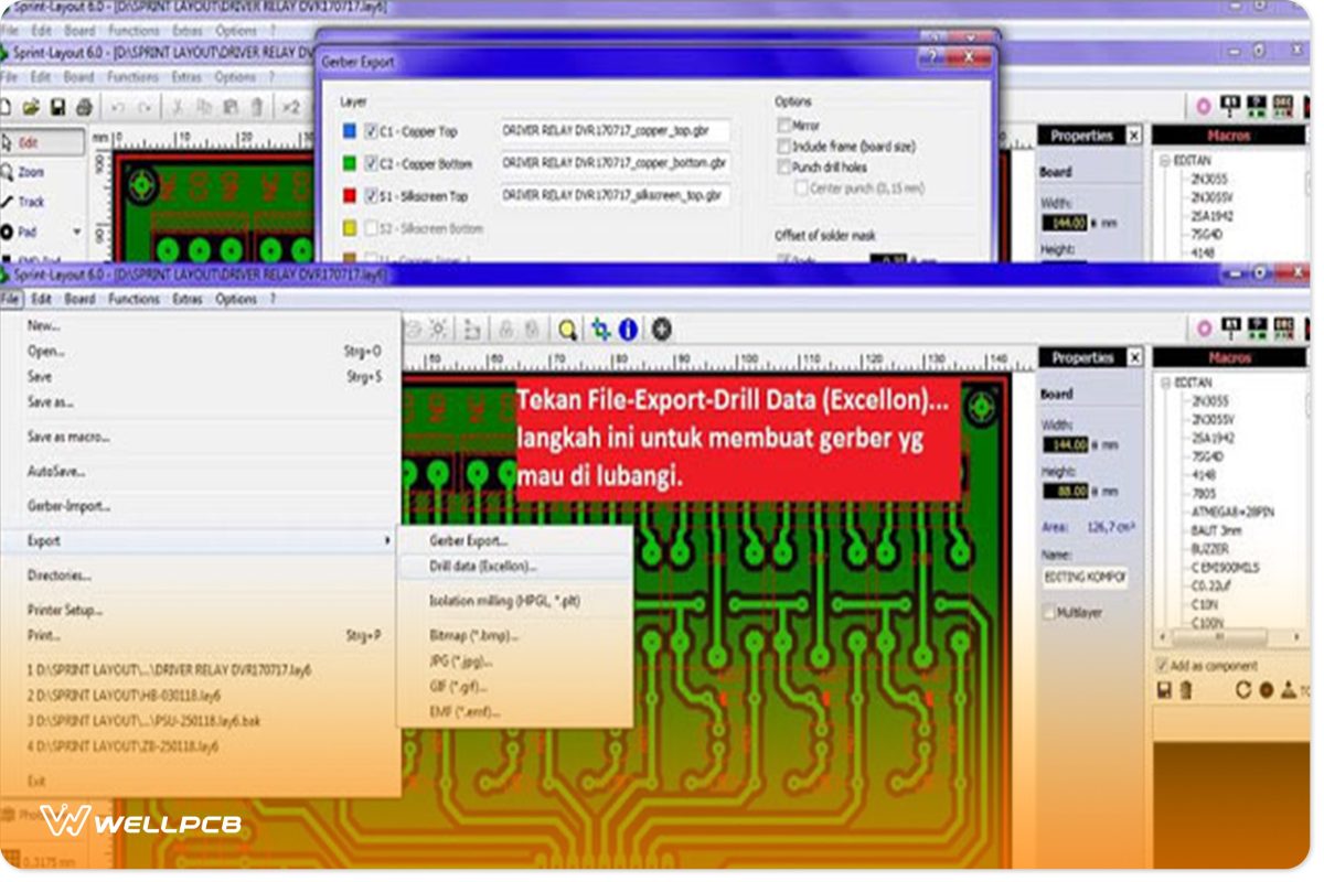 Press the export drill data file (Excellon)