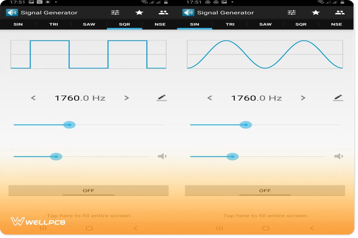 Signal Generator Screenshots from phone