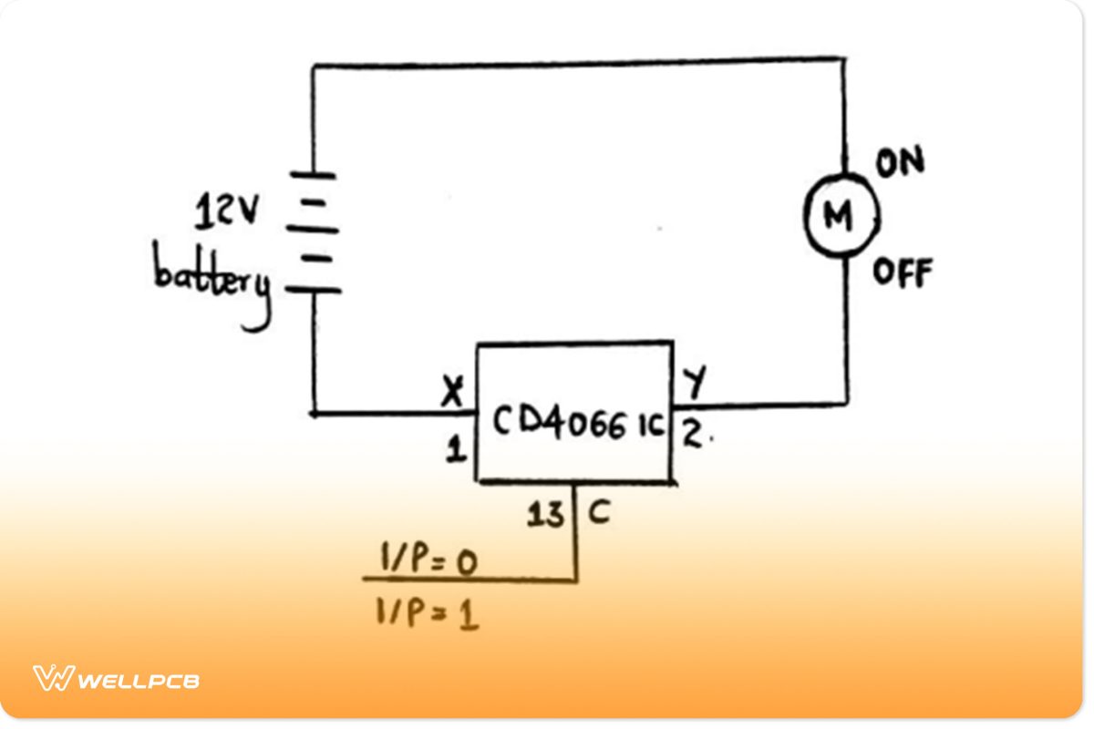 Single circuit diagram using CD4066 IC