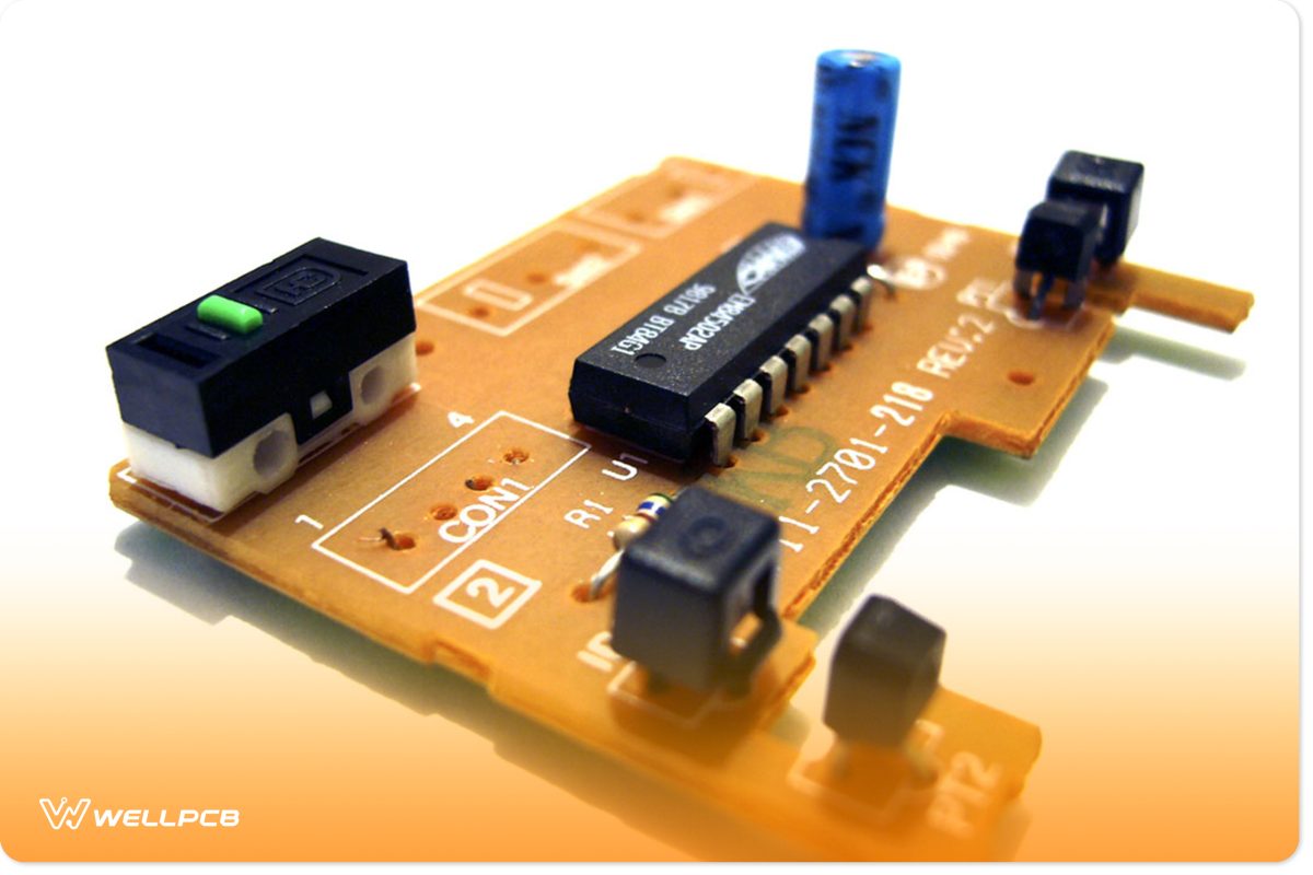 Small PCB assembly with IC, capacitor, optocoupler