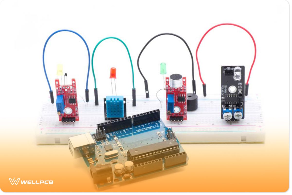 The Arduino microcontroller with shields and modules