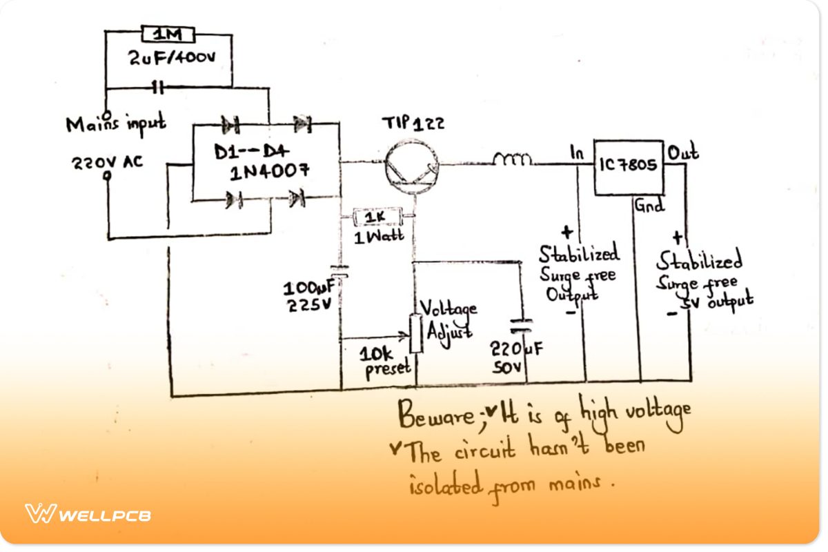 The circuit on upgrading to voltage stabilized transformerless power supply