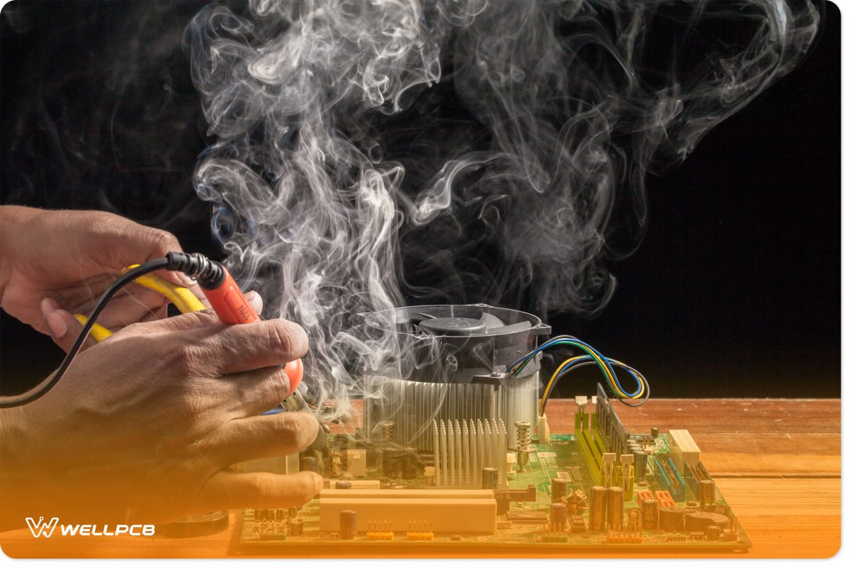 The smoke that forms during the soldering process