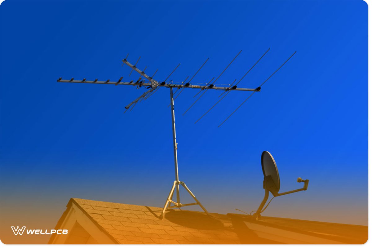 a Yagi Uda antenna close to a satellite dish